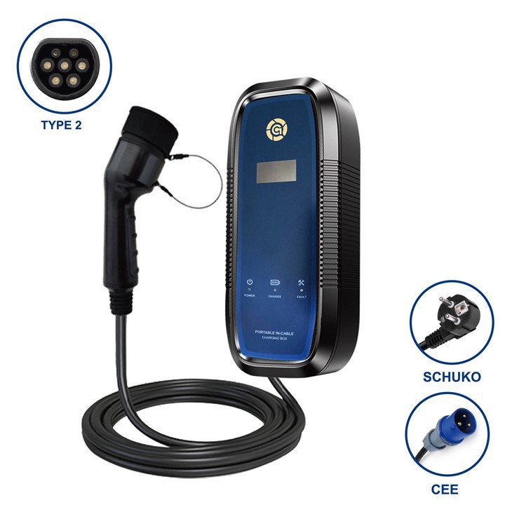 GB/T 32A 7KW Portable EV Charger With Screen